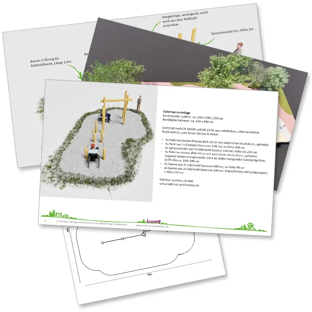 Ein Stapel Ausschreibungsunterlagen für ein Outdoor-Fitnessgerät 