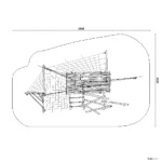 Bemaßte Draufsicht auf Floss mit Holzladung