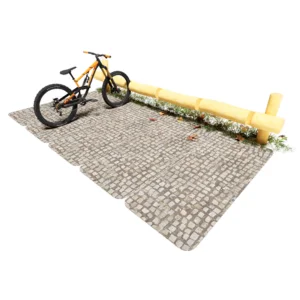 Fahrradständer-5fach: Ein dicker Robinienstamm, geschlitzt, zum Abstellen von bis zu 5 Fahrrädern