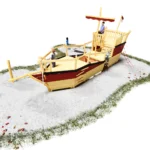 Ansicht von schräg vorne auf Spielgerät Segelschiff Aventura