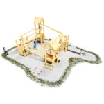 Spielhof Quadra: Spielanlage aus 4 Türmen unterschiedlicher Höhe, verbunden mit Spielelementen und vielen verschiedenen Zustiegsmöglichkeiten z.B. schräge Leiter, Sandkran, Rutsche