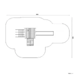 Bemaßte Draufsicht auf Viereckturm mit Rutsche, Netz und Rampe