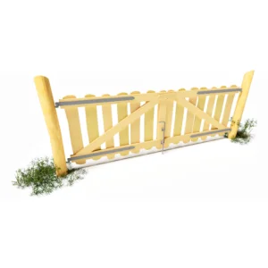 Doppeltor aus Robinienholz mit zwei Flügeln. Innenansicht mit Beschlägen