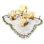 Spielhof Quadra: Spielanlage aus 4 Türmen unterschiedlicher Höhe, verbunden mit Spielelementen und vielen verschiedenen Zustiegsmöglichkeiten z.B. Kletterwand und Klettertau, Sprossenleiter