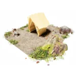 Spielhaus Waldhütte: krummes und wildes Spielhaus aus Robinienholz Ansicht von Vorne-Rechts