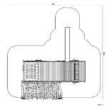 Bemaßte Draufsicht auf Wohnmobil mit Vorzelt